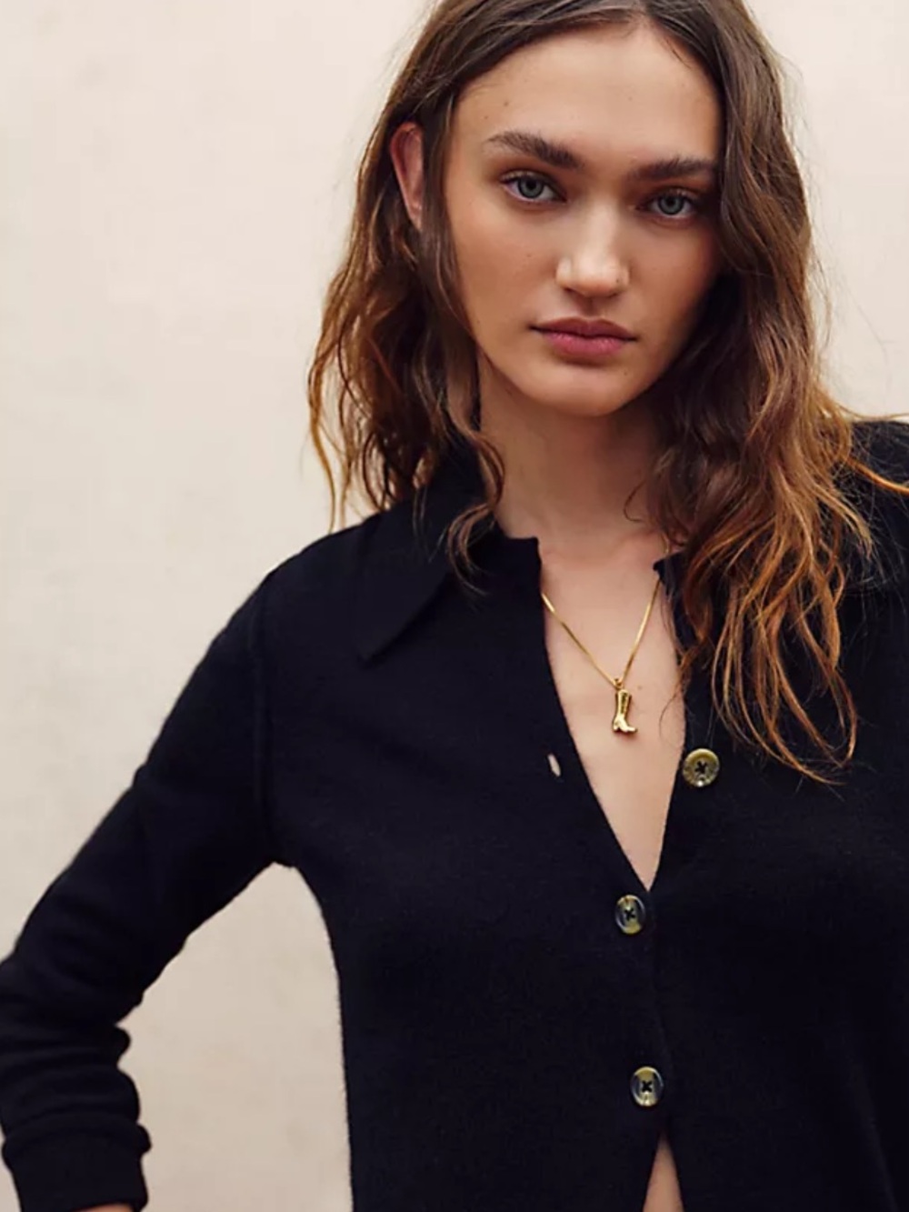 Free People Black Button-Up Sweater Cardigan Cashmere